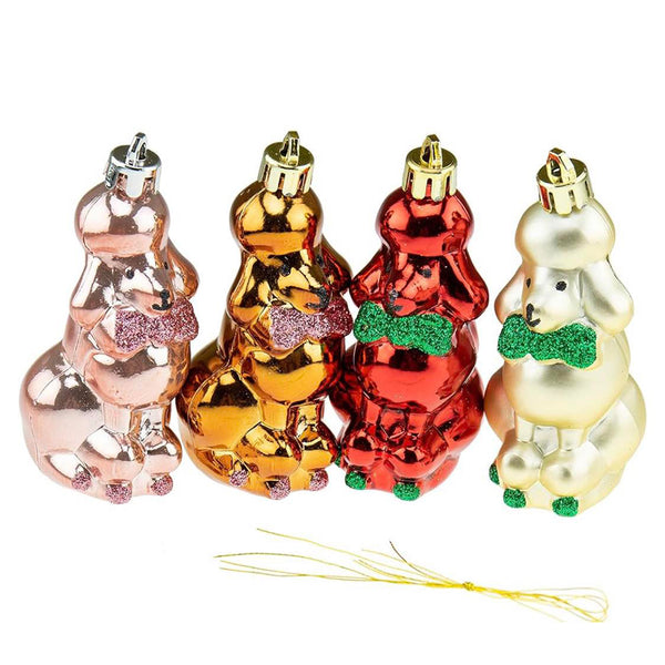 Poodle Dog Christmas Tree Ornaments 3" Tall - 4 Pack