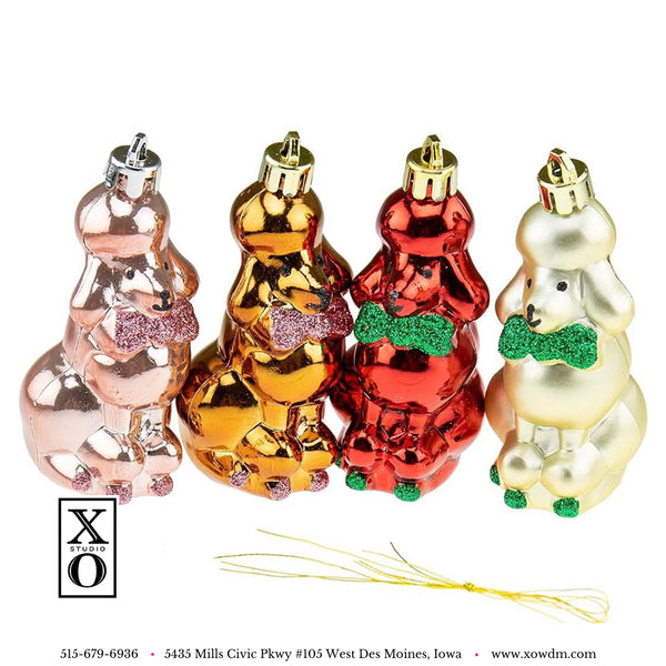 Poodle Dog Christmas Tree Ornaments 3" Tall - 4 Pack