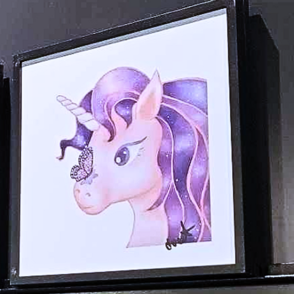 Stretchy Elephant Framed Art "Unicorn Violet Sparkly with butterfly"