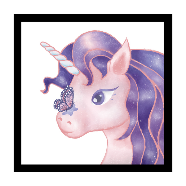 Stretchy Elephant Framed Art "Unicorn Violet Sparkly with butterfly"