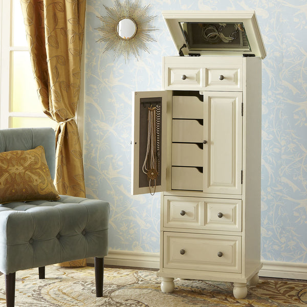 Tall Wide White Floor Standing Jewelry Armoire