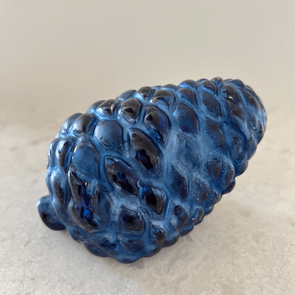 Cobalt Navy Rippled Ceramic Pinecone Fall Decor