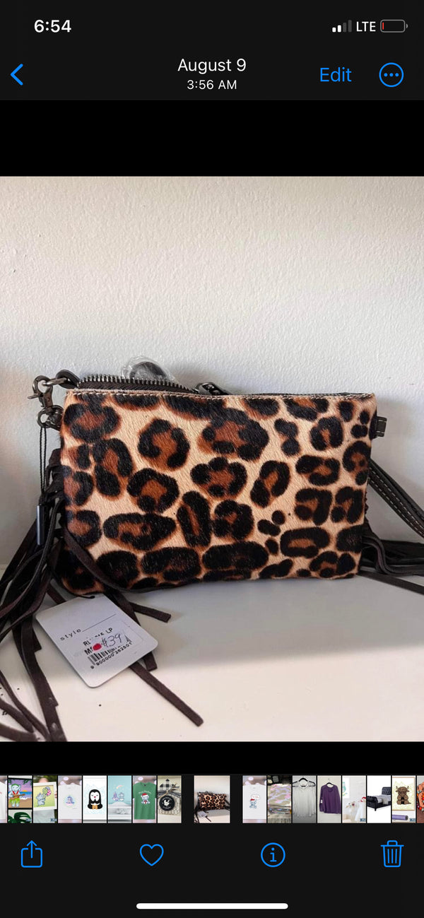 Leopard print tassel clutch bag purse