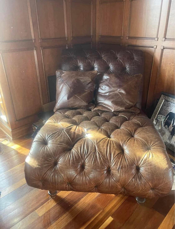 Brown Leather Tufted Chaise Lounge - Used