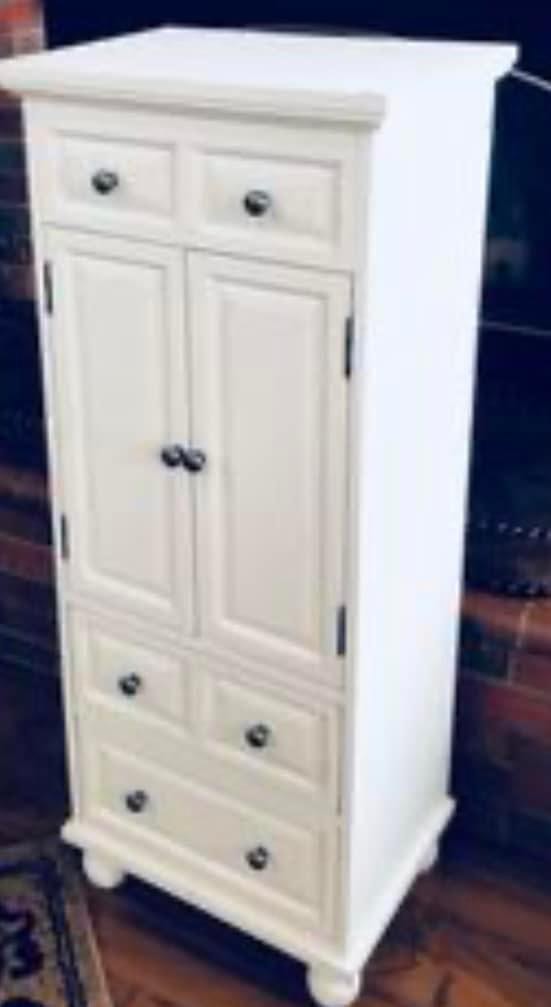 Tall Wide White Floor Standing Jewelry Armoire