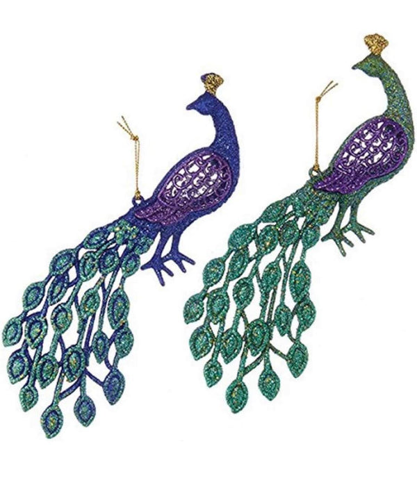 4.5" Acrylic  Peacock Christmas Tree Ornaments - Set of 2