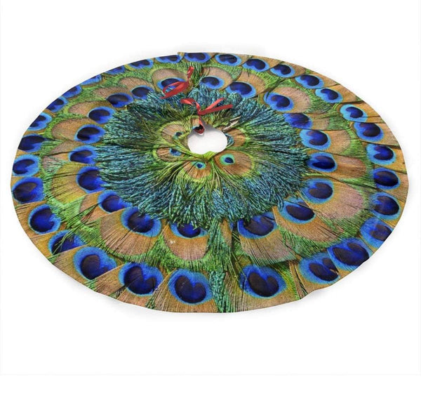 Peacock Feathers Circle Traditional Christmas Tree Skirt - Christmas Ornaments