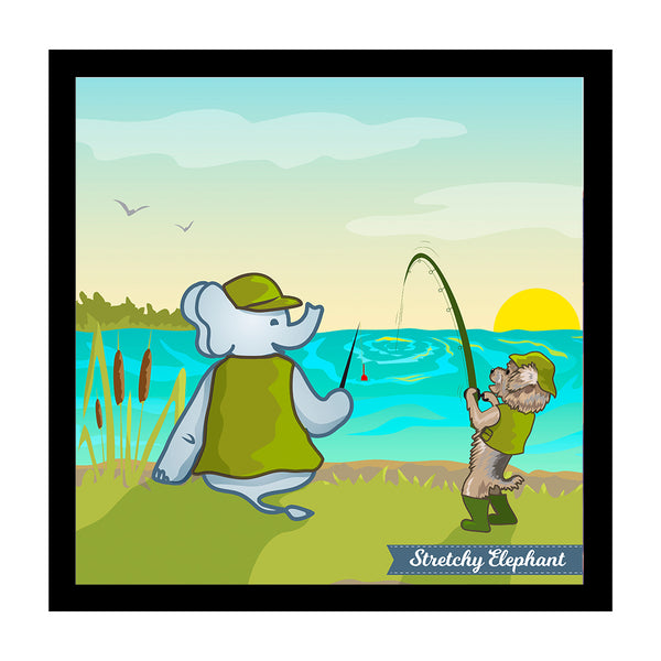 Stretchy Elephant Framed Art "Fishing with a friend"