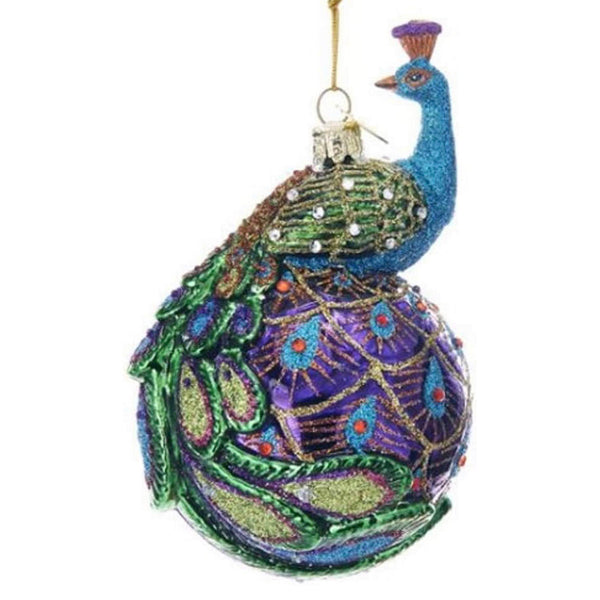 5" Peacock Glass Ball Christmas Tree Ornament