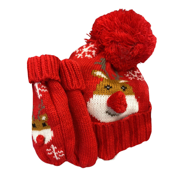 Hat and gloves with reindeer for kids