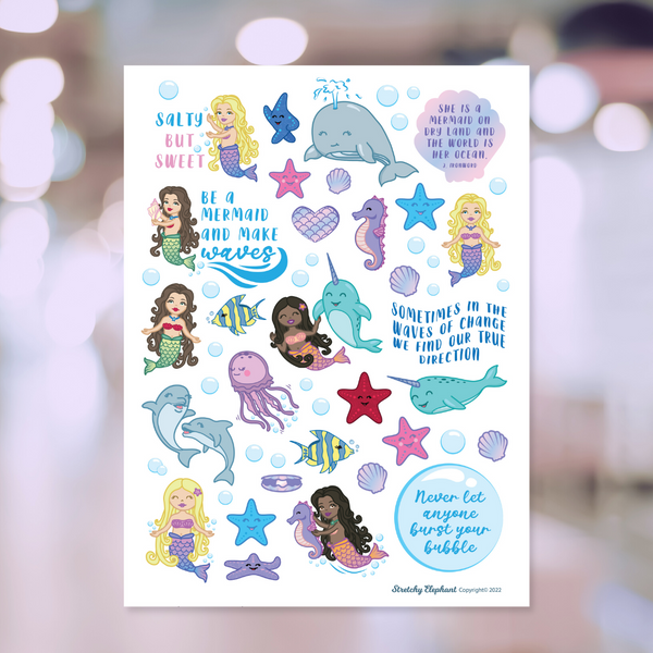 STRETCHY ELEPHANT "MERMAIDS AND SEE ANIMALS" STICKERS
