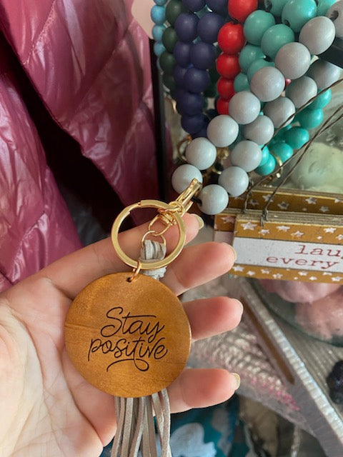 Beaded Bracelet with Stay Positive Charm keychain