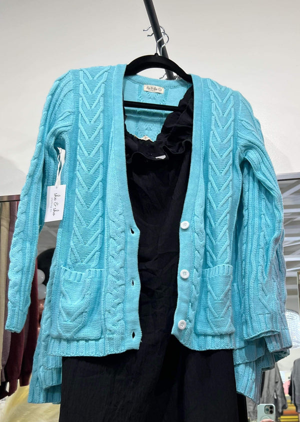 Turquoise Cable Knit Cardigan
