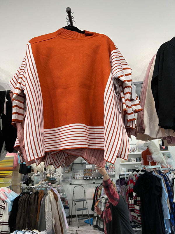 Orange Stripe Poncho Sweater Top