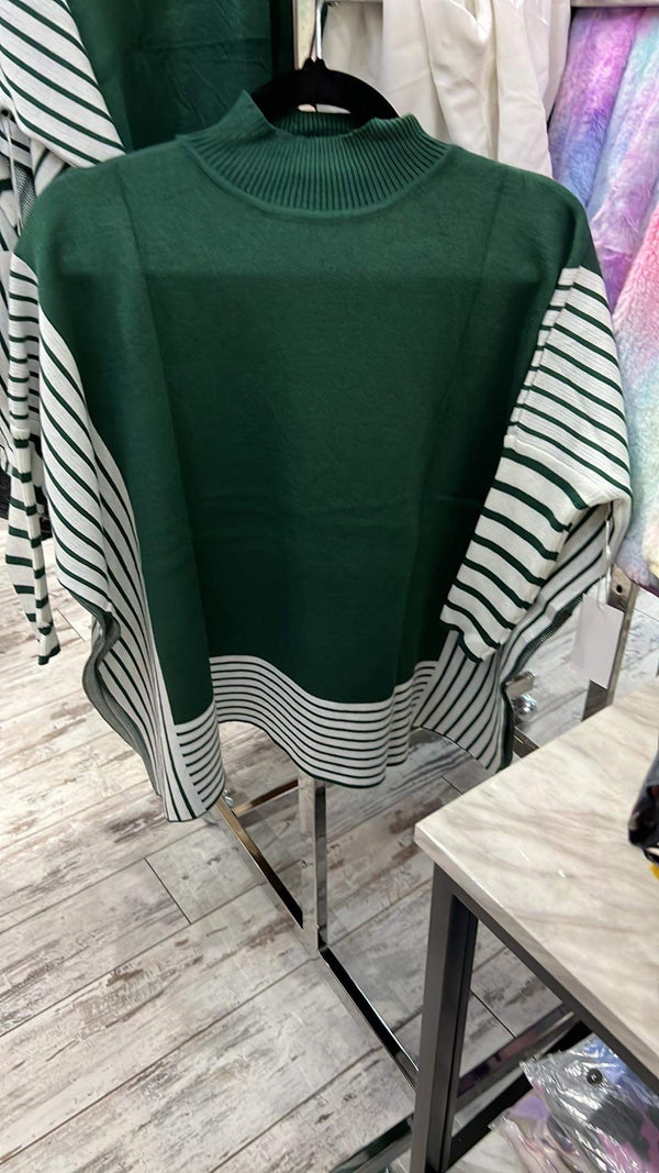 Green Stripe  Poncho Sweater
