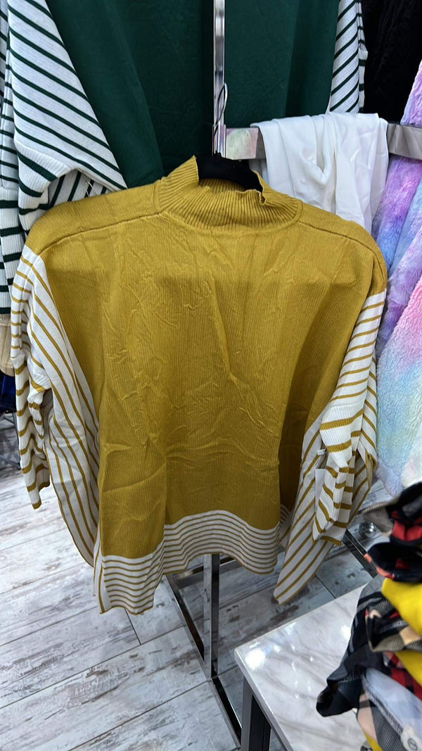 Custard Stripe Poncho Sweater