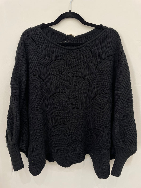 Black Scallop Hem Sweater