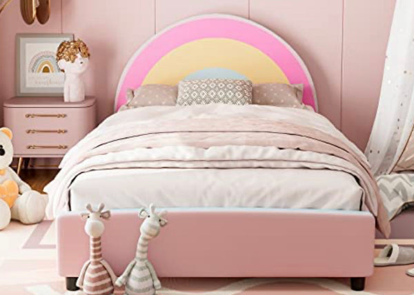 Rainbow twin bed frame for kids