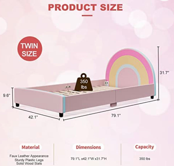 Rainbow twin bed frame for kids