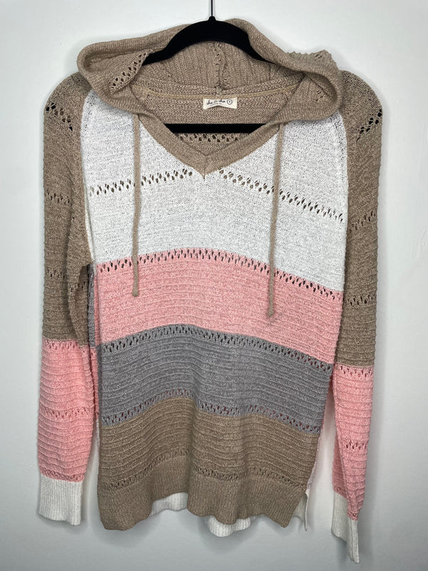 Tan Gray Pink Hooded Sweater