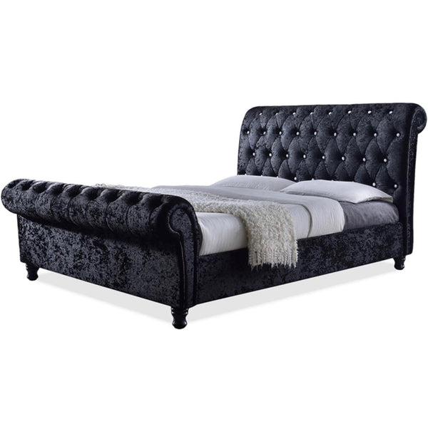 Platform sleigh bed tufted bedroom furniture in black king/queen