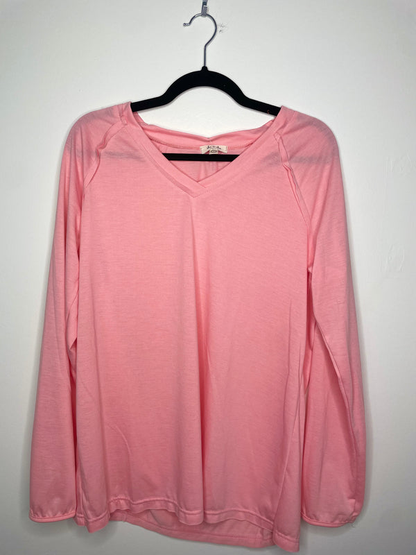 Coral V Neck Long Sleeve Top