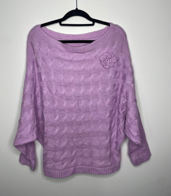 Purple Flower And Braided Pattern Sweater