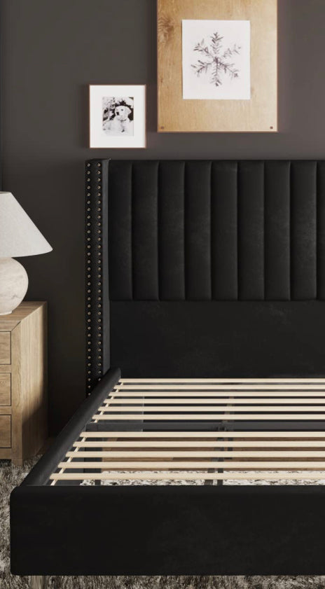 Bed Frame Tufted in Gray, black or Cream