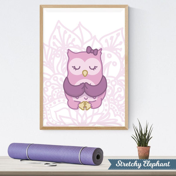Stretchy Elephant Framed Art "Meditating Owl 2" - Little Lady Agency
