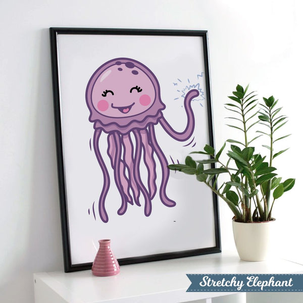Stretchy Elephant Framed Art "Jellyfish Waving" - Little Lady Agency